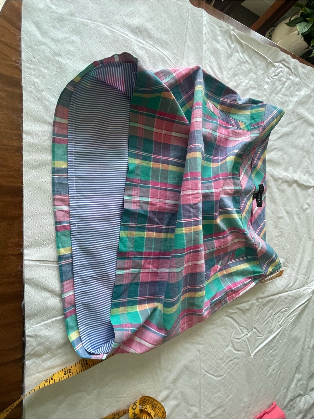 TALBOTS Madras Plaid A-Line Cotton Skirt in Pink, Green & Navy - Picture 4 of 4